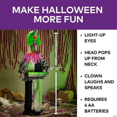 Animated Light-Up Standing Clown with Green Venom Halloween Decoration 5 Ft. 10"