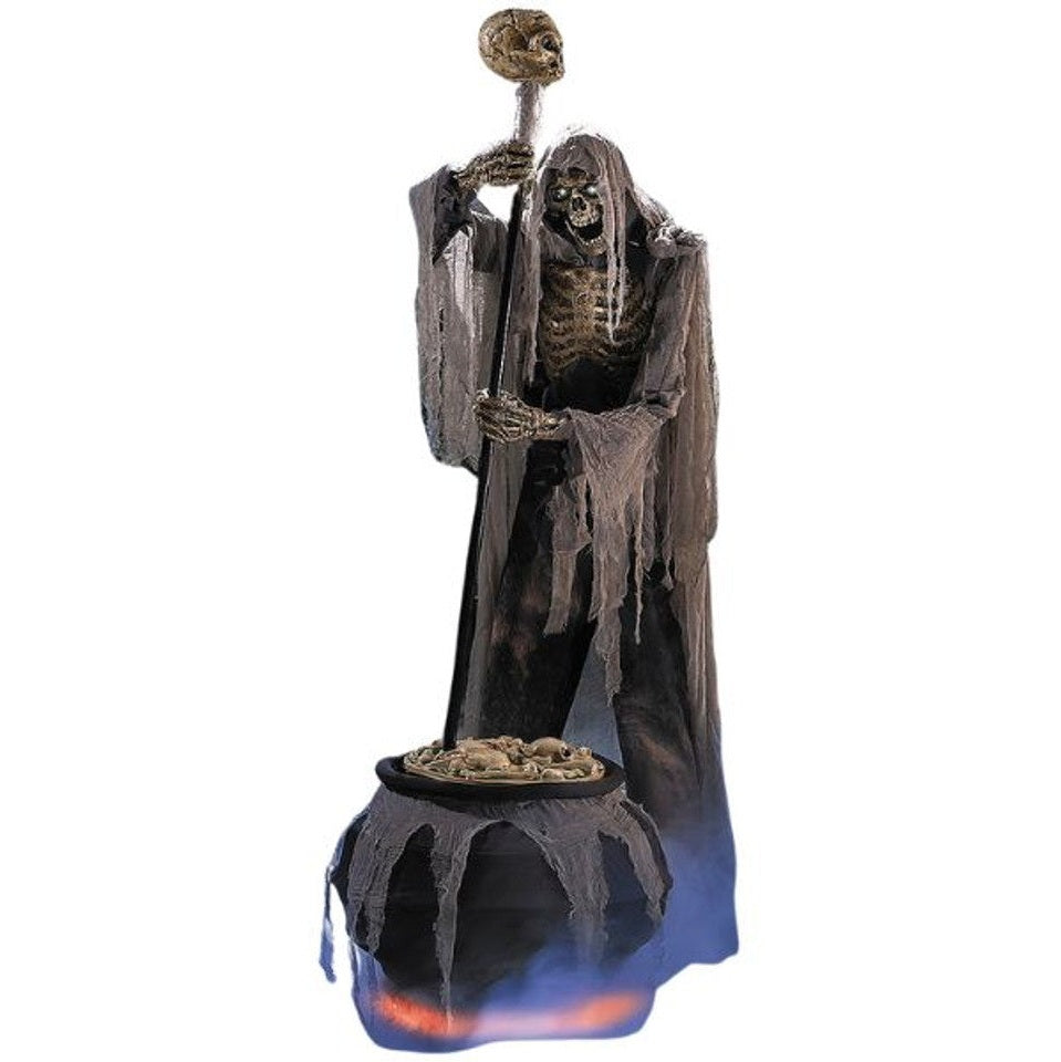 6 Ft. 7" Skeleton Stirring Cauldron Animated Prop