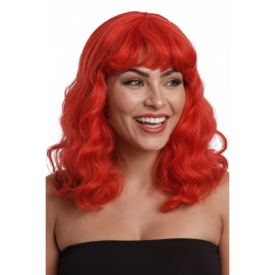 Bella Scarlet Fever vibrant red wavy wig with full fringe