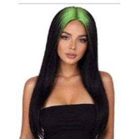 Billie Electric Envy Long Straight Black Wig with Green Roots | Allaura Fever Dream