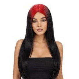 'Billie' Wig – Long Black & Scarlet Red-Allaura Fever Dream