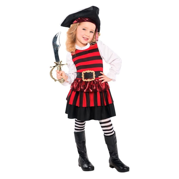 Pirate Little Lass Girls Costume with Black and Red Dress, Hat and Boots