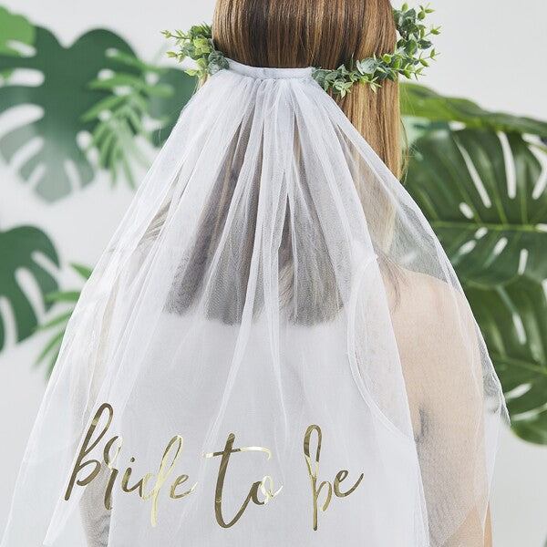 Ginger Ray Botanical Crown with Bride To Be Veil for Boho Bridal Shower