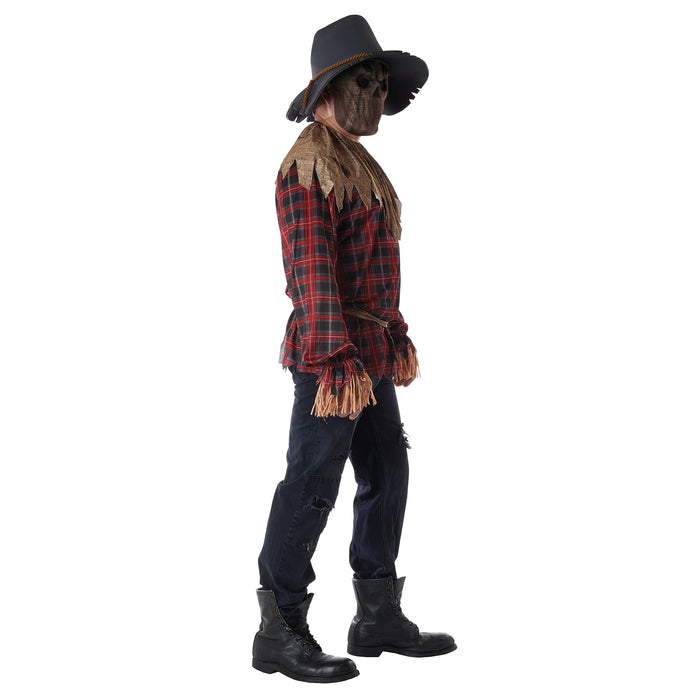 Model-wearing-Bad-Harvest-Scarecrow-Adult-Costume-in-a-field