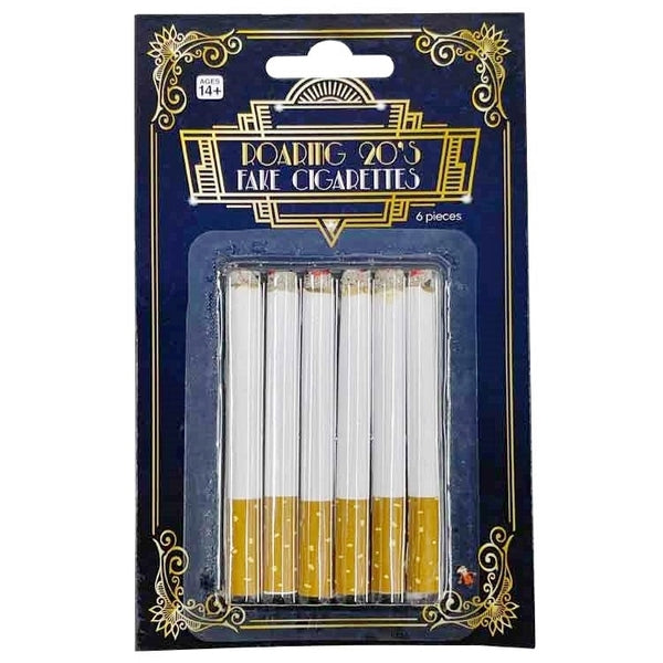 Pack of 6 fake cigarettes with realistic red tips for props or costumes