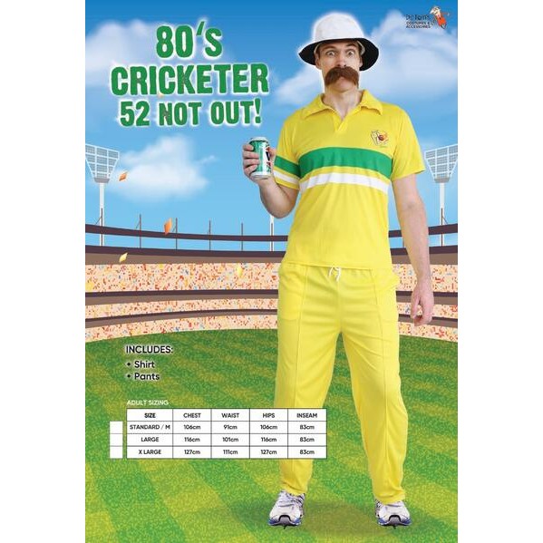 Vintage 80's Cricketer in action, wearing traditional cricket attire