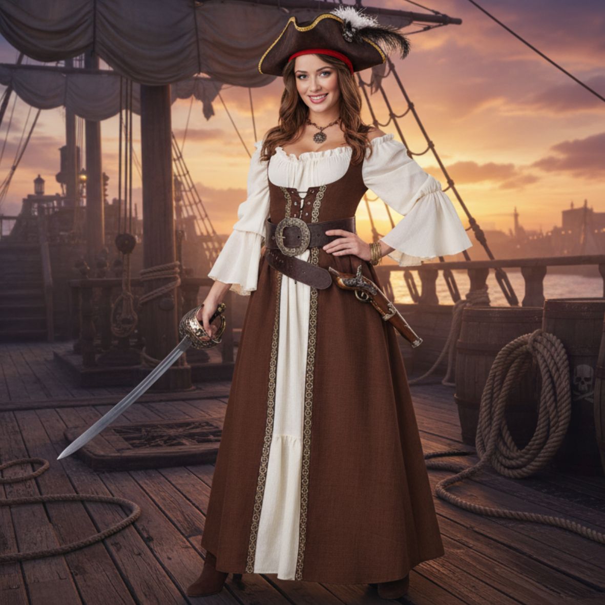 Brown Medieval Overdress Adult Costume