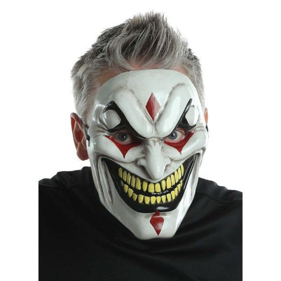 Adults Evil Jester Mask with Sinister Grin and Colorful Harlequin Design