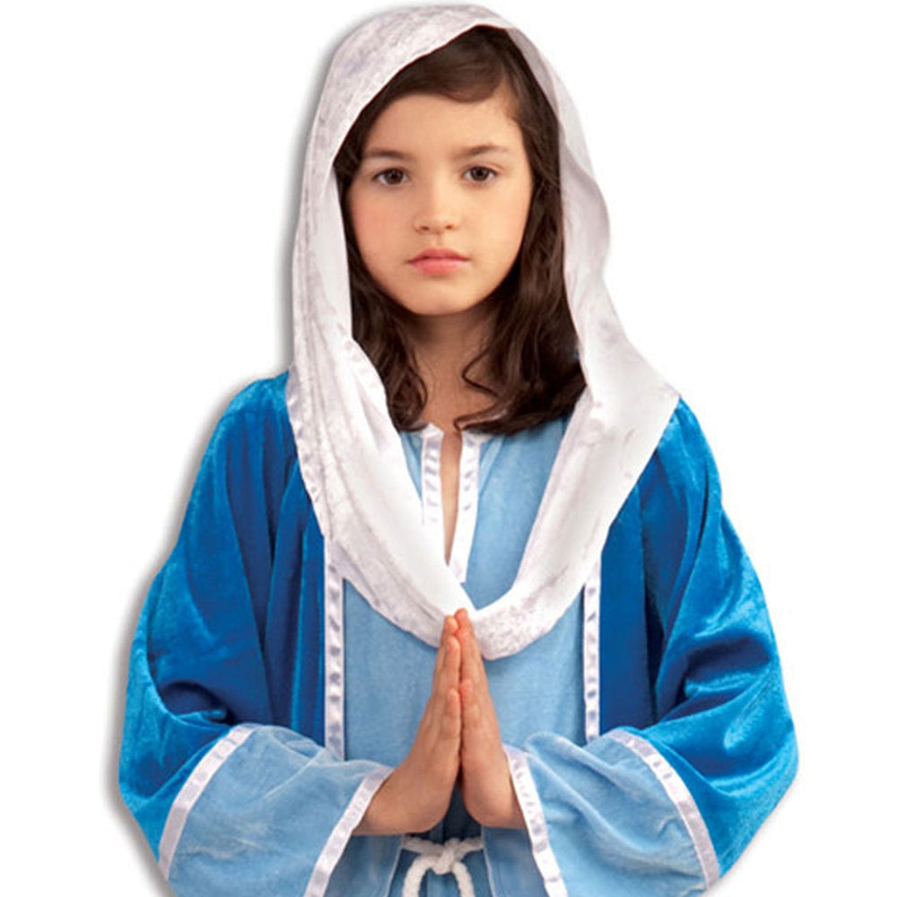 Adorable Mary Costume for kids with blue and white dress and headpiece