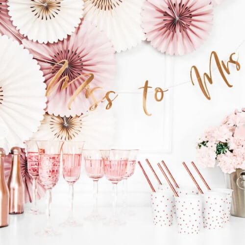 Colorful and elegant bunting decor for a stylish bridal shower