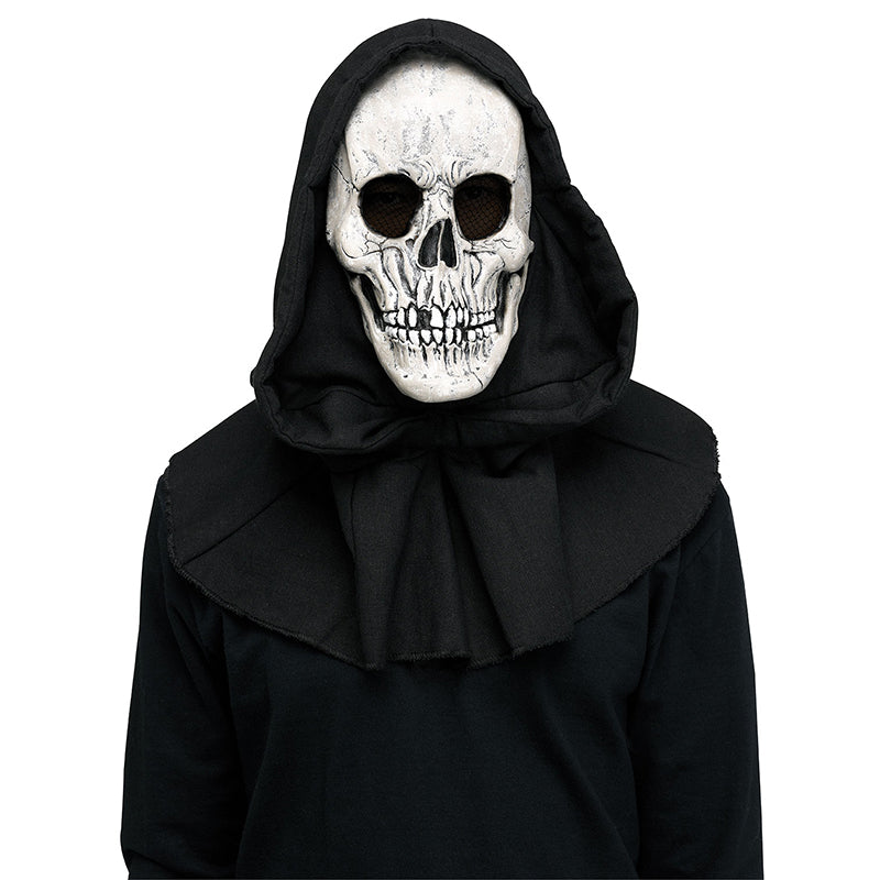 Realistic adult Reaper horror mask with black shroud for Halloween costume