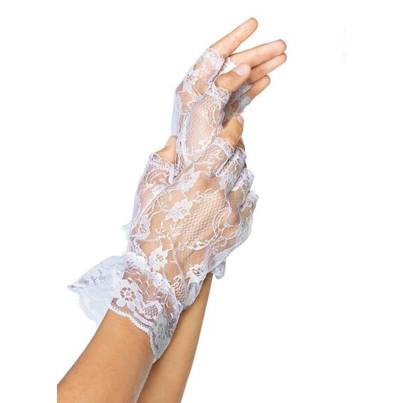 White Fingerless Lace Ruffle Gloves