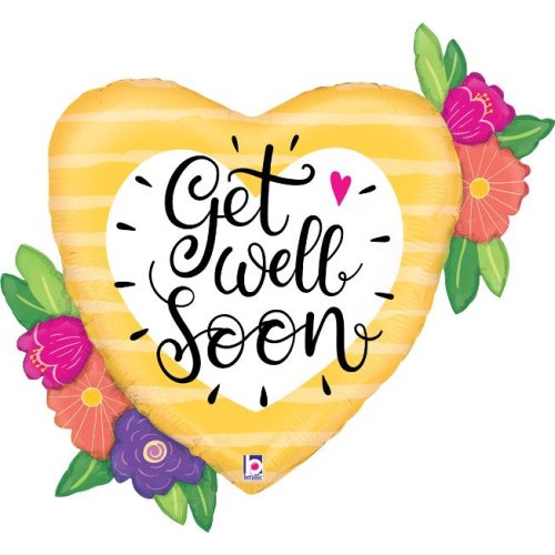 Get Well Soon Floral Heart Supershape Foil Balloon