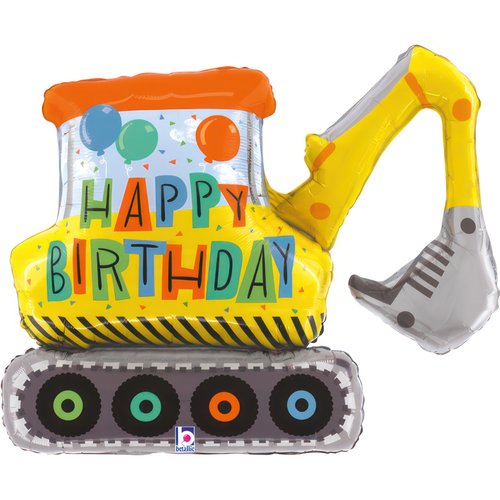 Happy Birthday Digger Excavator Supershape Foil Balloon 91cm