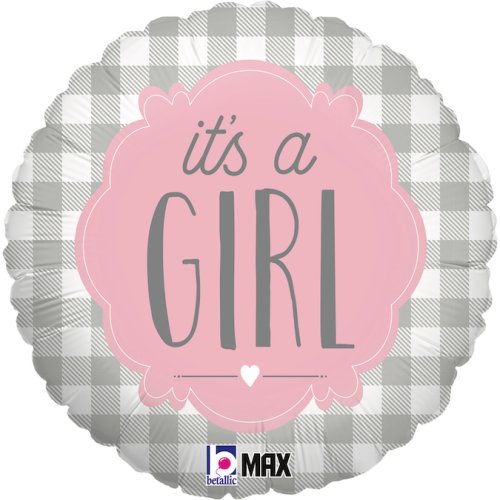 It's A Girl Gingham Round Foil Balloon 45cm