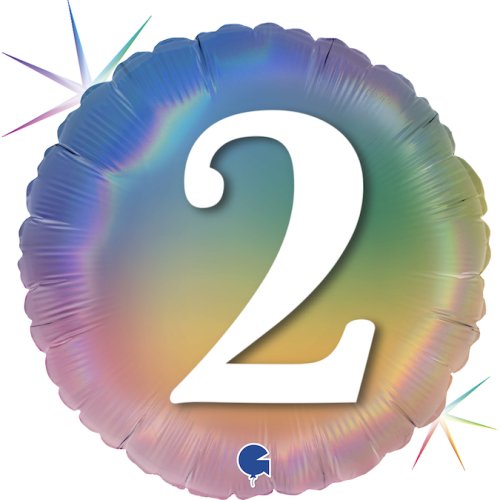 Number 2 Rainbow Ombre Round Foil Balloon - 45cm