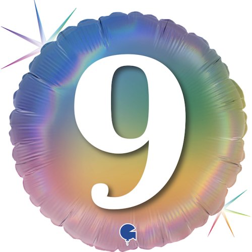 Number 9 Rainbow Ombre Round Foil Balloon - 45cm