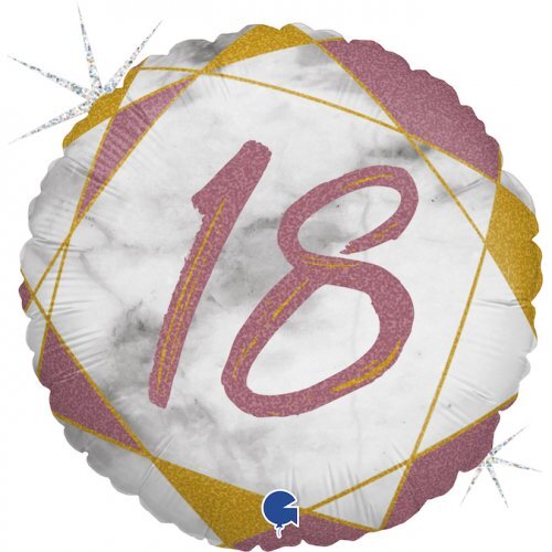 18th Birthday Round Foil Balloon - Marble Rose Gold & Gold 45cm