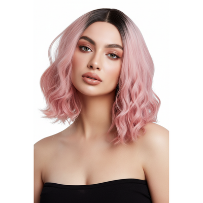 Gigi Dusty Desire dusty pink wavy bob wig with dark roots