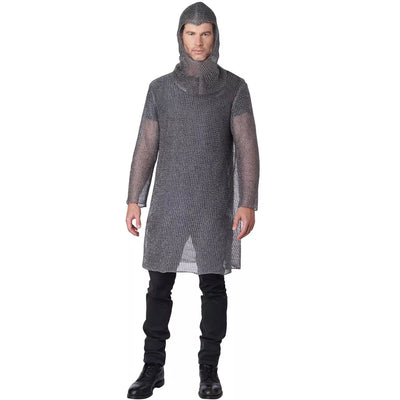 Metallic Knit Chainmail Tunic and Cowl Adult Costume for Halloween