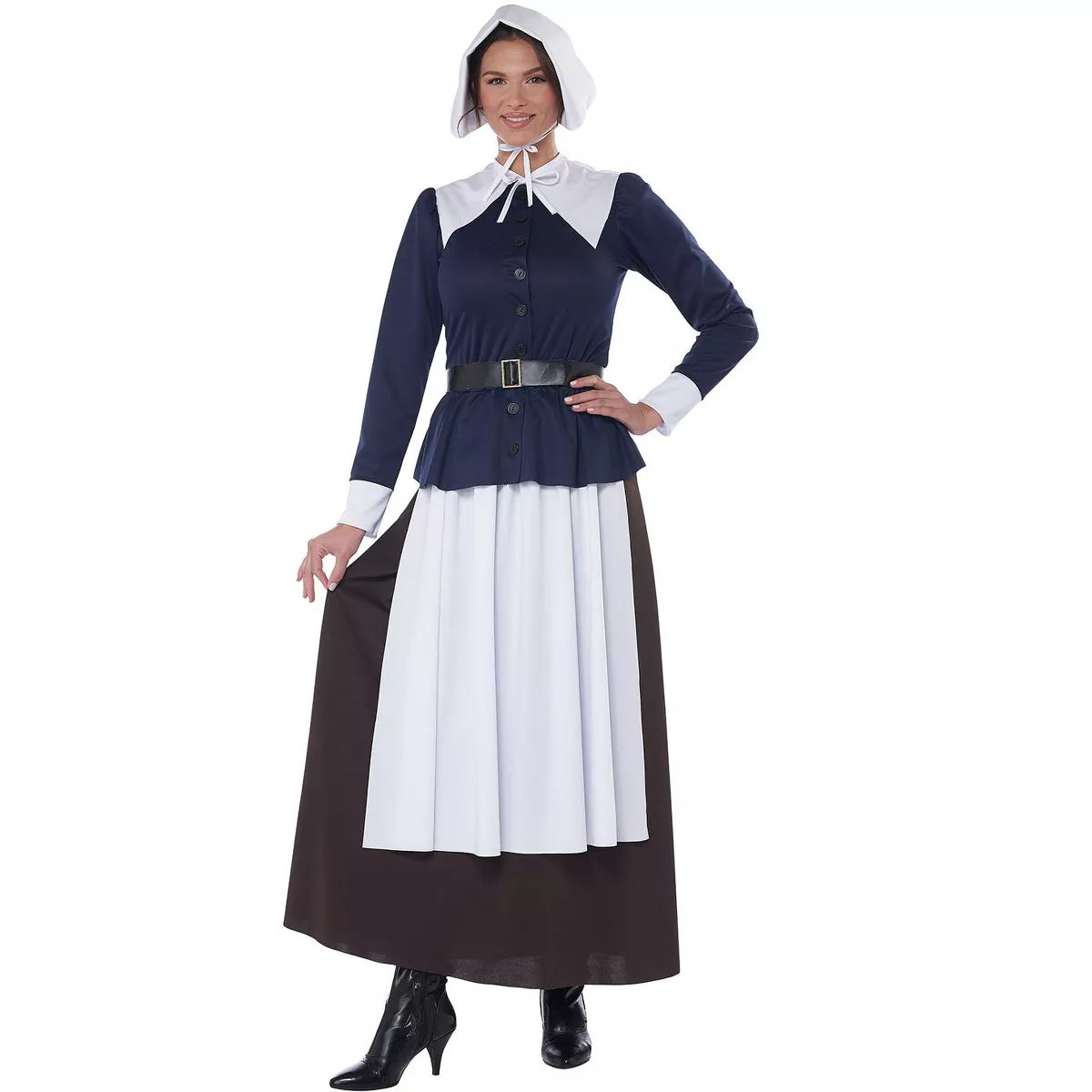 Mayflower Pilgrim Lady Women's Costume with Black Dress and White Apron