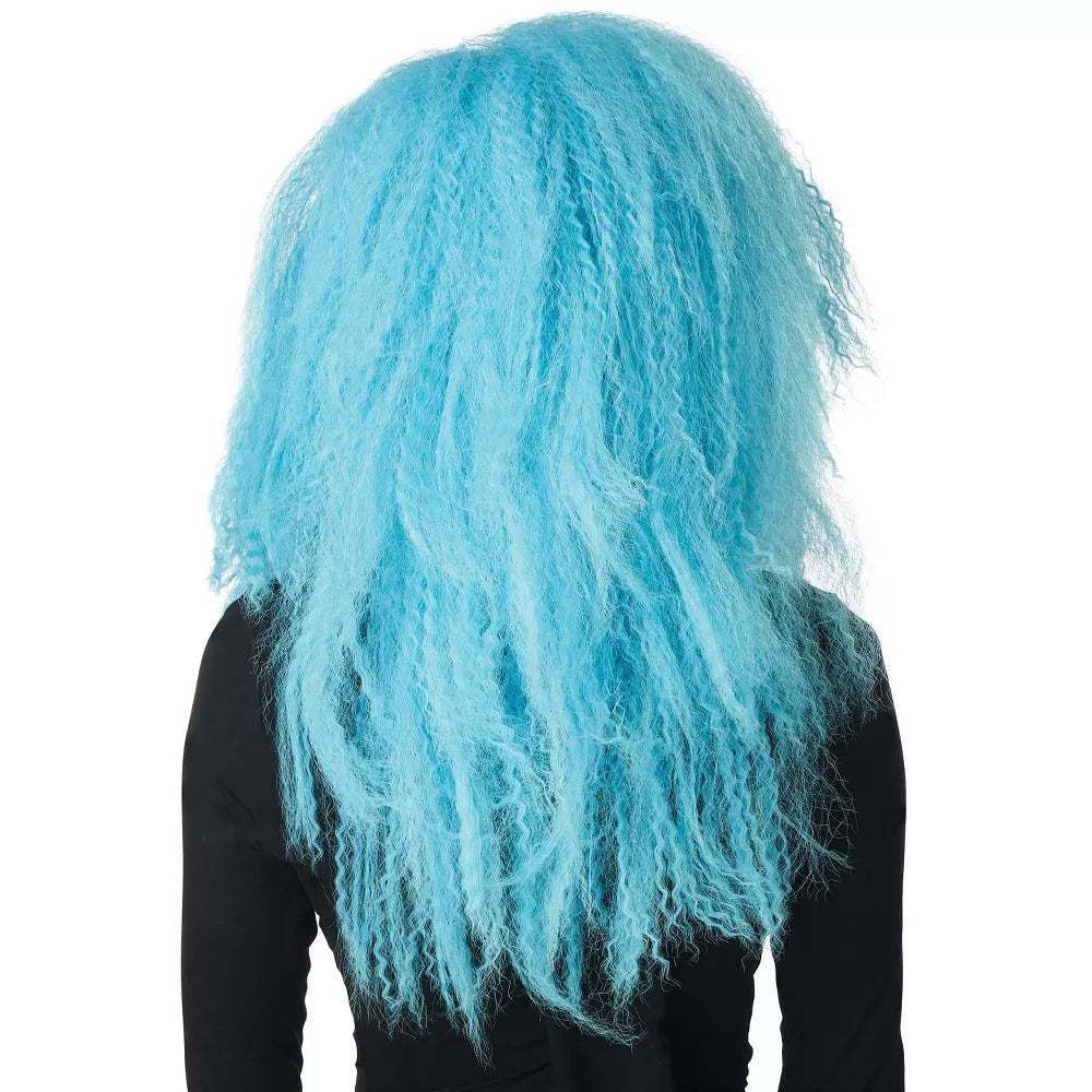 Blue Wig with Loose Curls and Playful Kinks