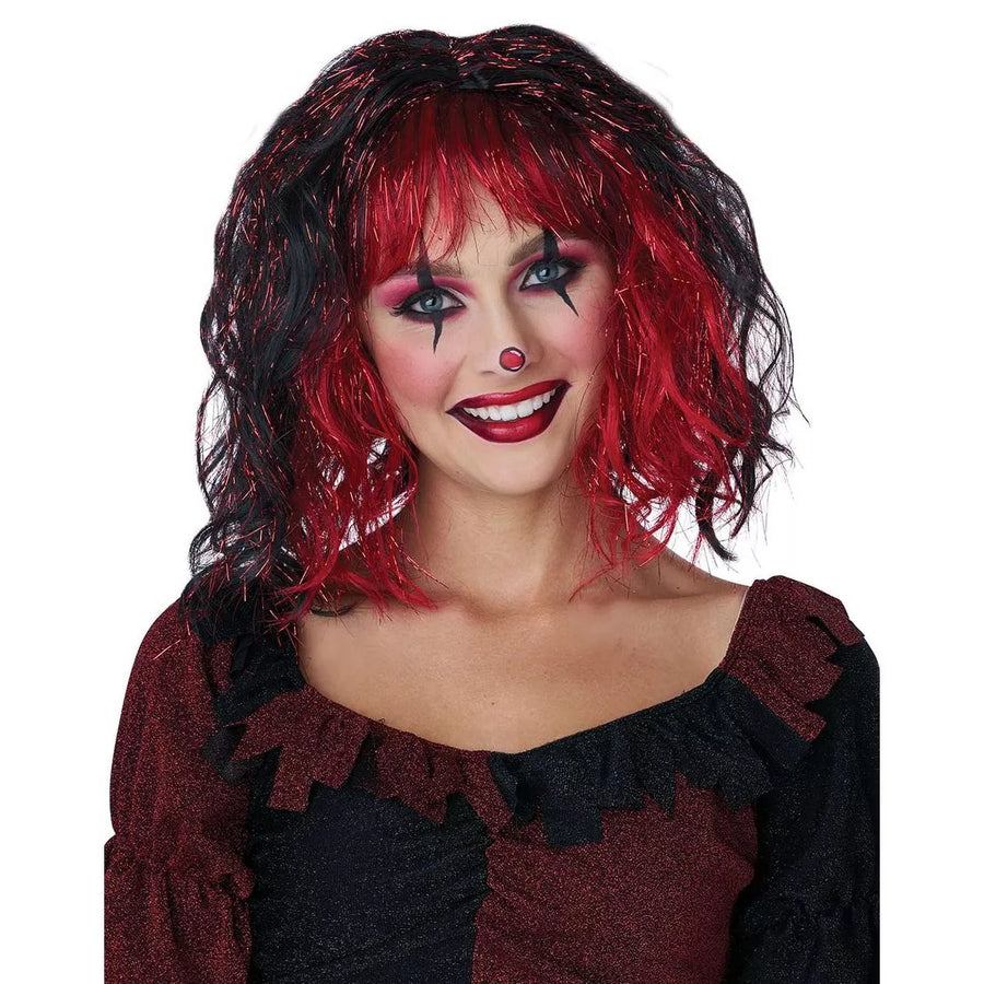 Shimmering Jester Wig in vibrant colors with curly, playful design