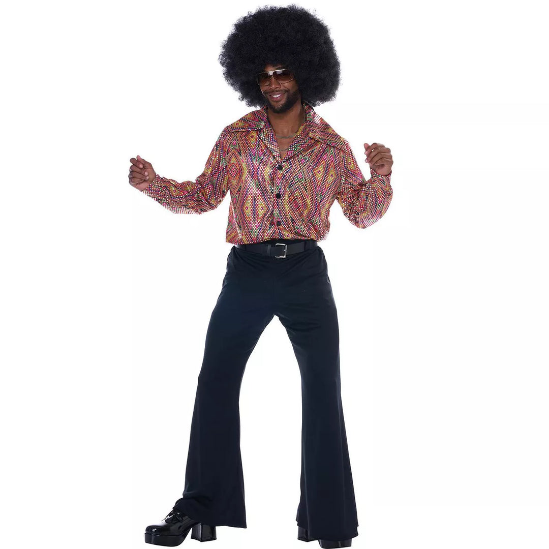 Colorful Dancing Disco King Adult Costume with Sequins and Bell Bottoms