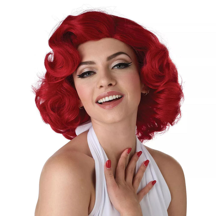 Hollywood Glamour Adult Wig in vibrant red, perfect for glamorous looks