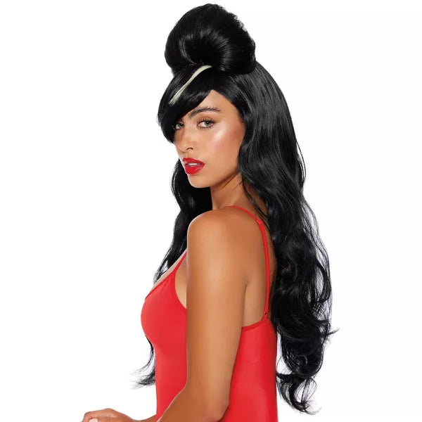 Black Extra Long Pompadour Adult Wig for Costume Parties and Events