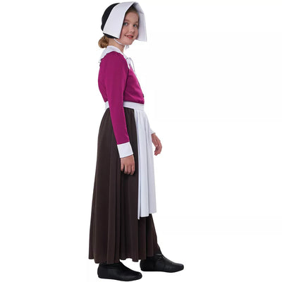 Historical Mayflower Pilgrim Girl Costume for Kids with Bonnet