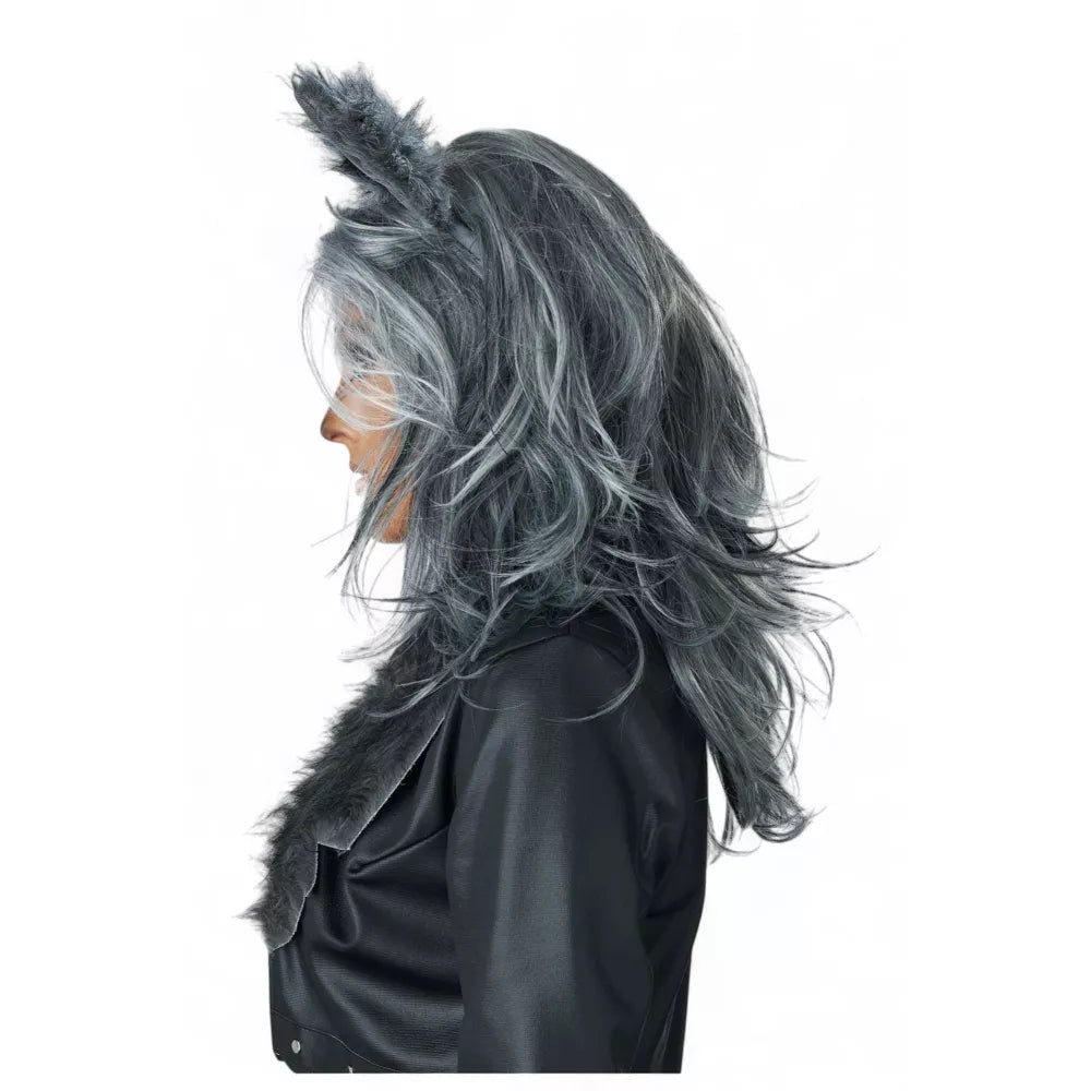 Lady Werewolf Adult Wig and Ears Set (Grey)