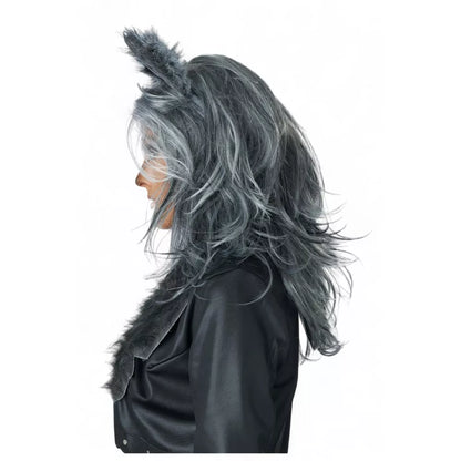Lady Werewolf Adult Wig and Ears Set (Grey)