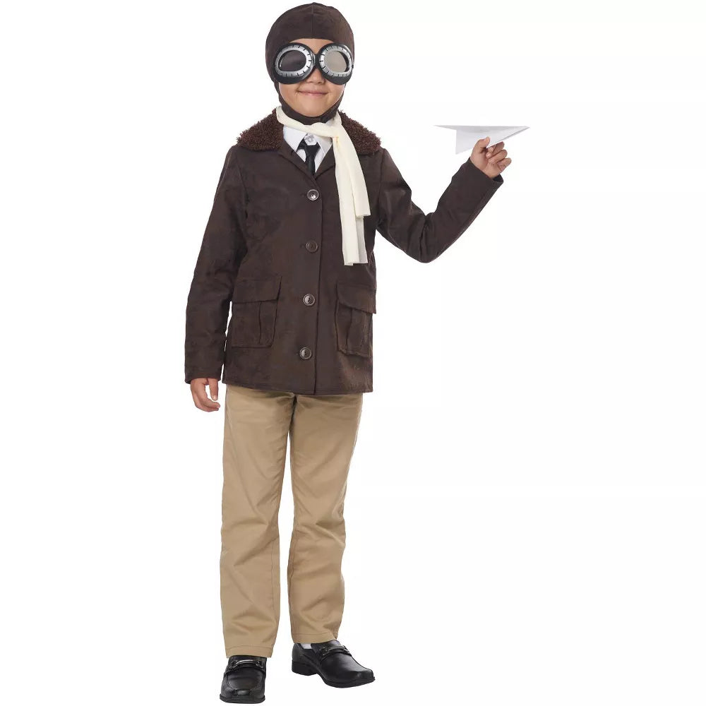 High-quality American Aviator Child Costume for Girls with Jacket, Hat, Goggles, and Scarf