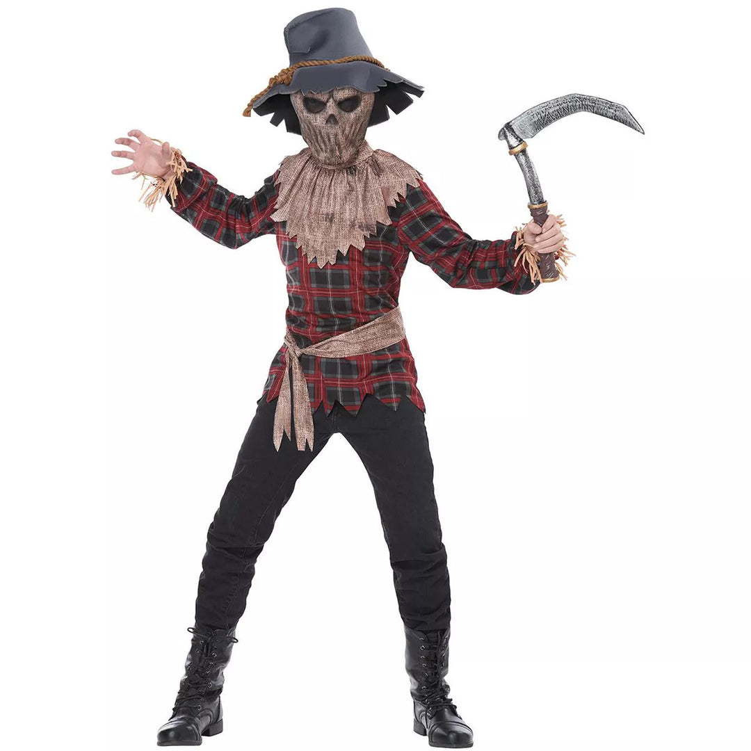 A spooky scarecrow child costume perfect for Halloween harvest celebrations