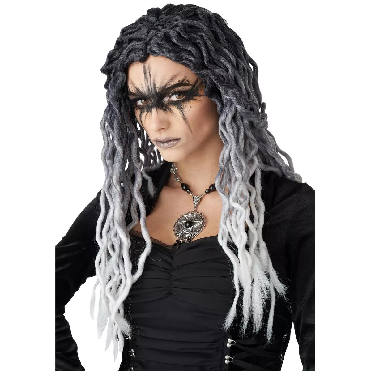 Ombre Black and Grey Crinkle Dreads Wig
