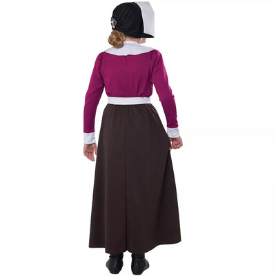 Mayflower Pilgrim Girl Costume featuring Black and White Colonial Dress