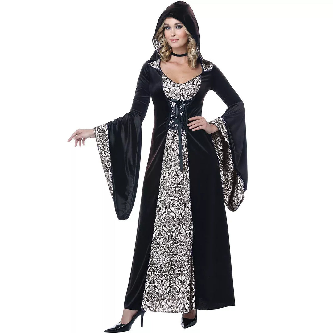 Be-Witching Robe Adult Costume with Black Lace and Witch Hat