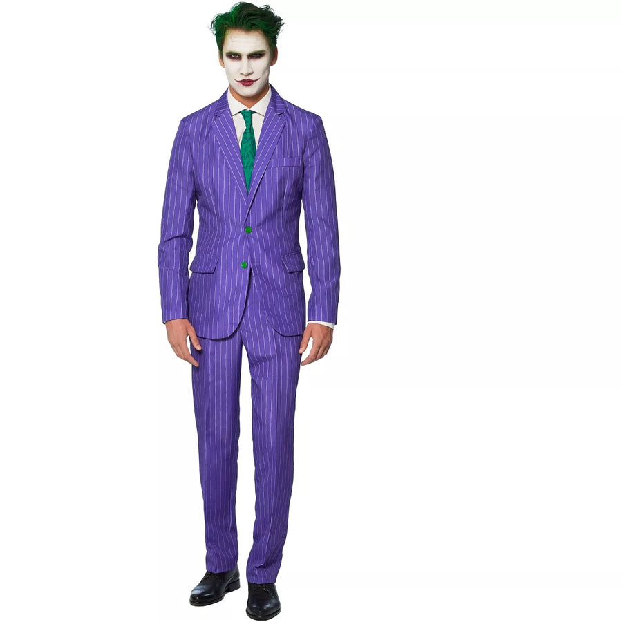 Suitmeister Men's Party Suit - The Joker Costume in purple and green with striped pattern, perfect for Halloween or themed events