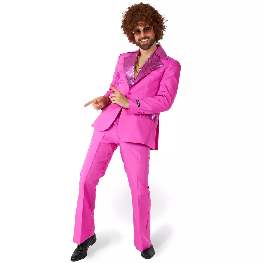 Suitmeister Pink Disco Suit with shiny sequins and matching trousers