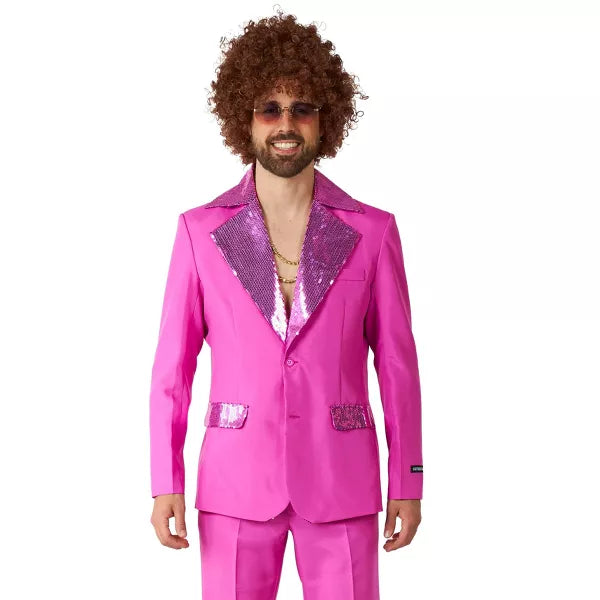 Bold Suitmeister Pink Disco Suit with vibrant pink color and disco ball pattern