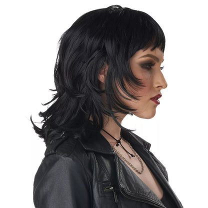 Bold and edgy 80's Rock Rebel Adult Wig in black for a rebellious and daring appearance