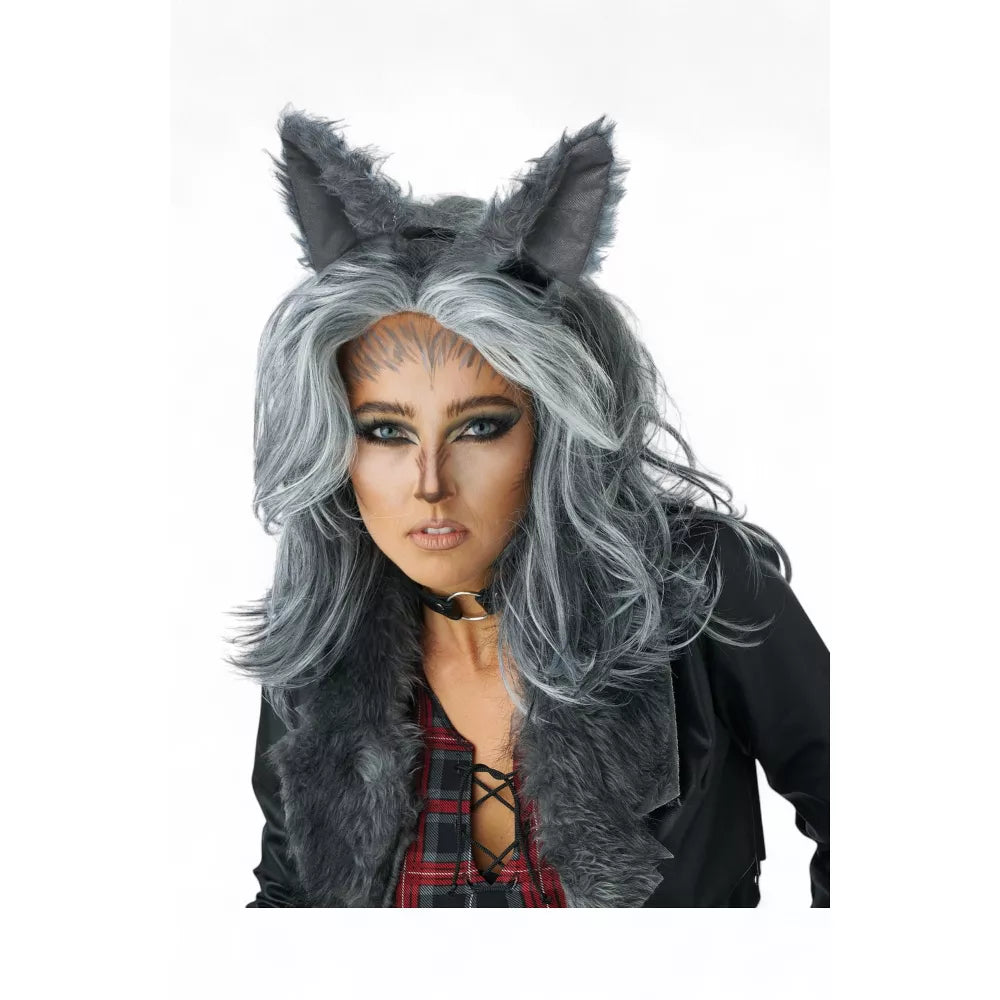 Lady Werewolf Adult Wig and Ears Set (Grey)