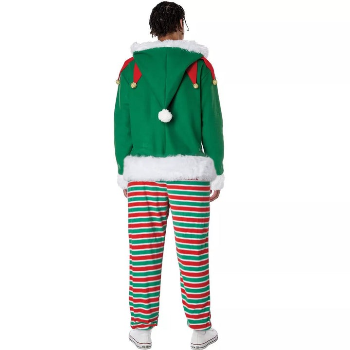 Full-body Elf Fleece Jumpsuit with pointed hood and belted waist