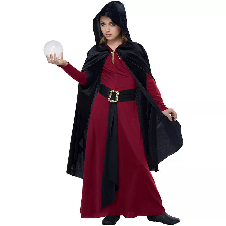 Twilight Sorceress Child Costume in Purple and Black with Hat and Cape for Halloween