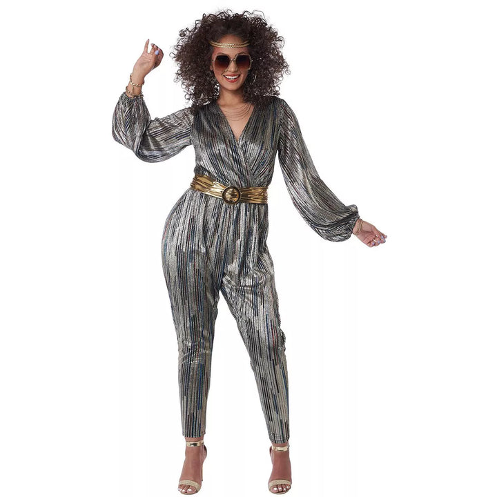 Disco Super Nova Women's Costume in holographic silver and pink sequins