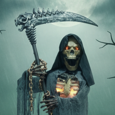 Life-Size Grim Reaper Animatronic with Light-Up Eyes & Scythe 9ft (3M)