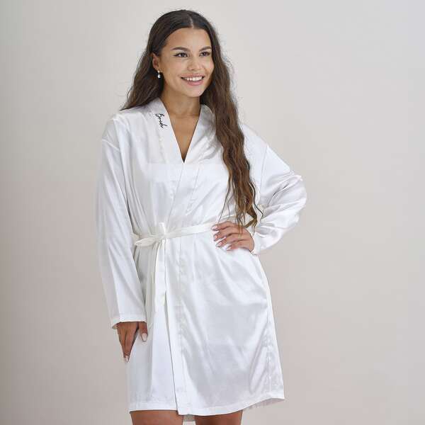 A beautiful white Bride Dressing Gown Robe perfect for Hens Party