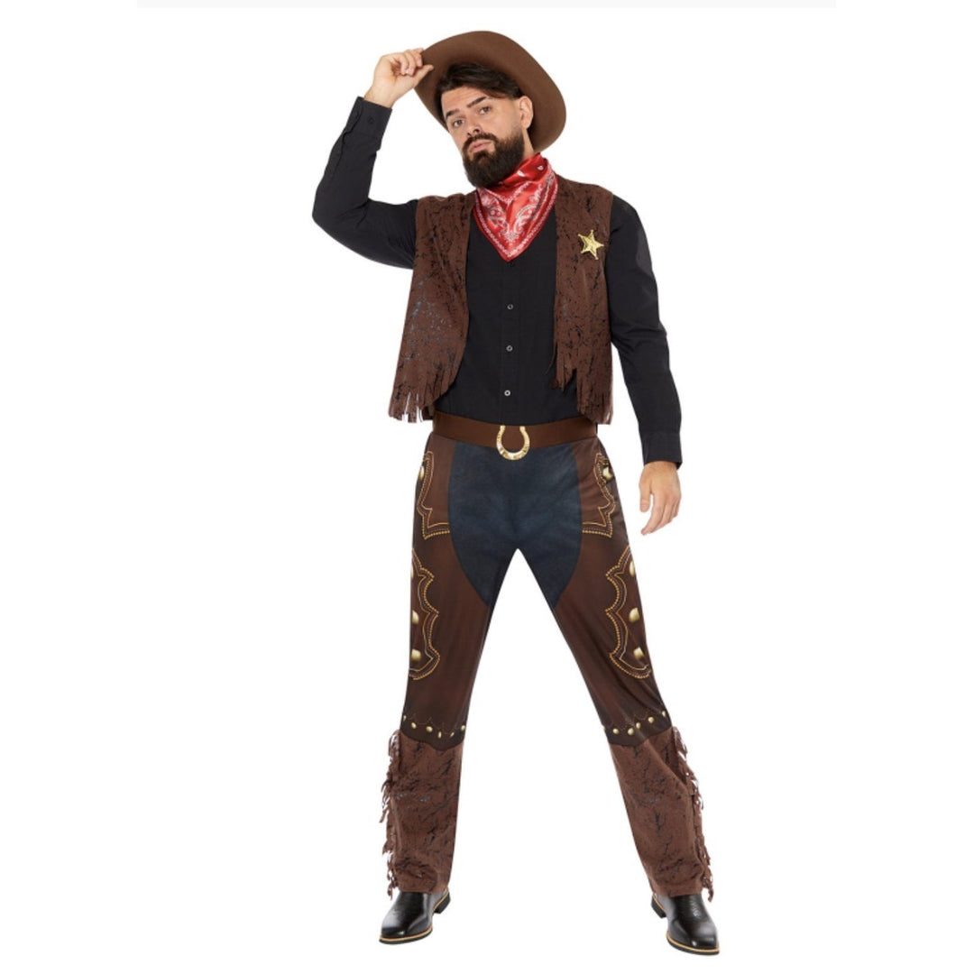 Handsome Western Cowboy Mens Costume with Fringed Jacket and Hat