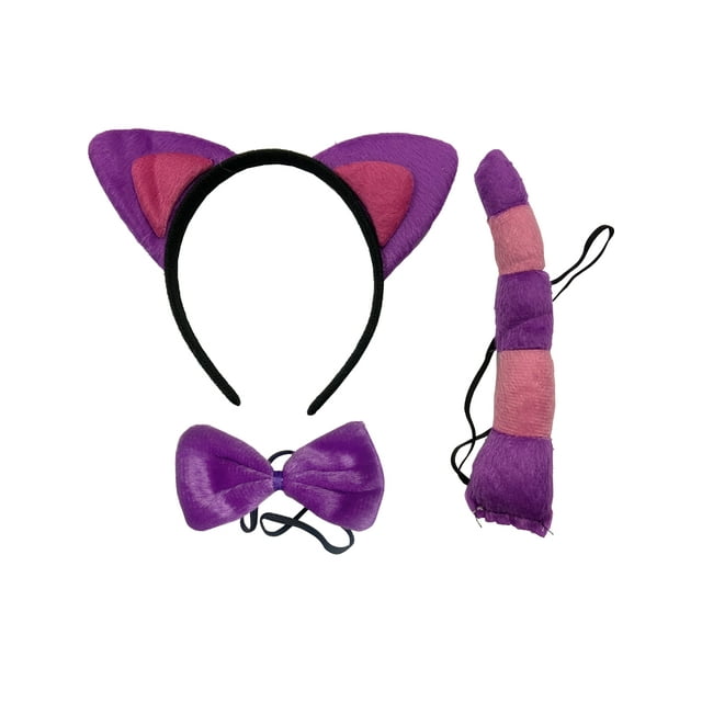 Adorable Cheshire Cat Set with a smiling cat face, striped tail, and pink ears for a fun and whimsical costume